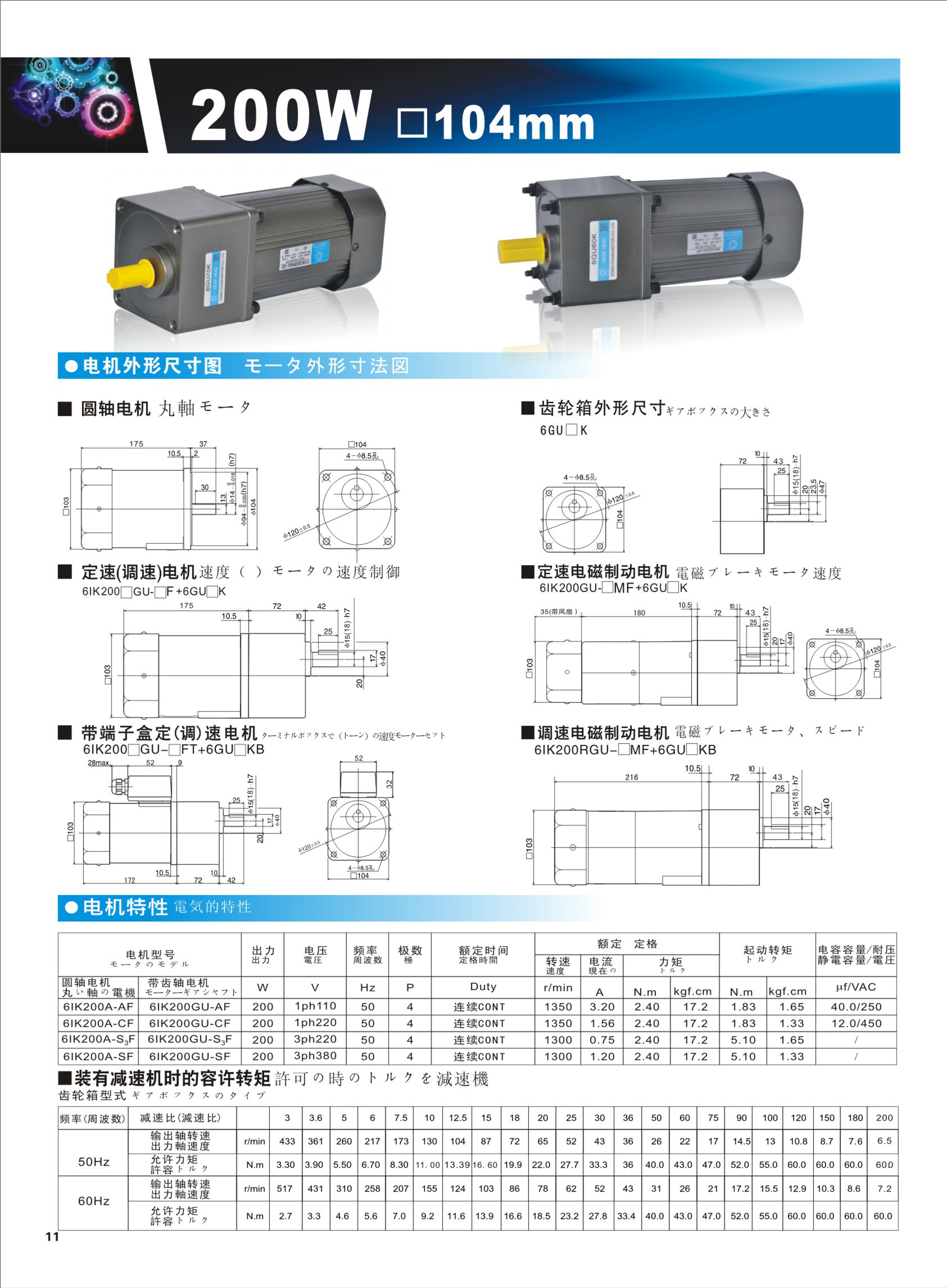 61IK200GU-S3F 200W 104мм МОТОР-РЕДУКТОР_Series Коробка передач