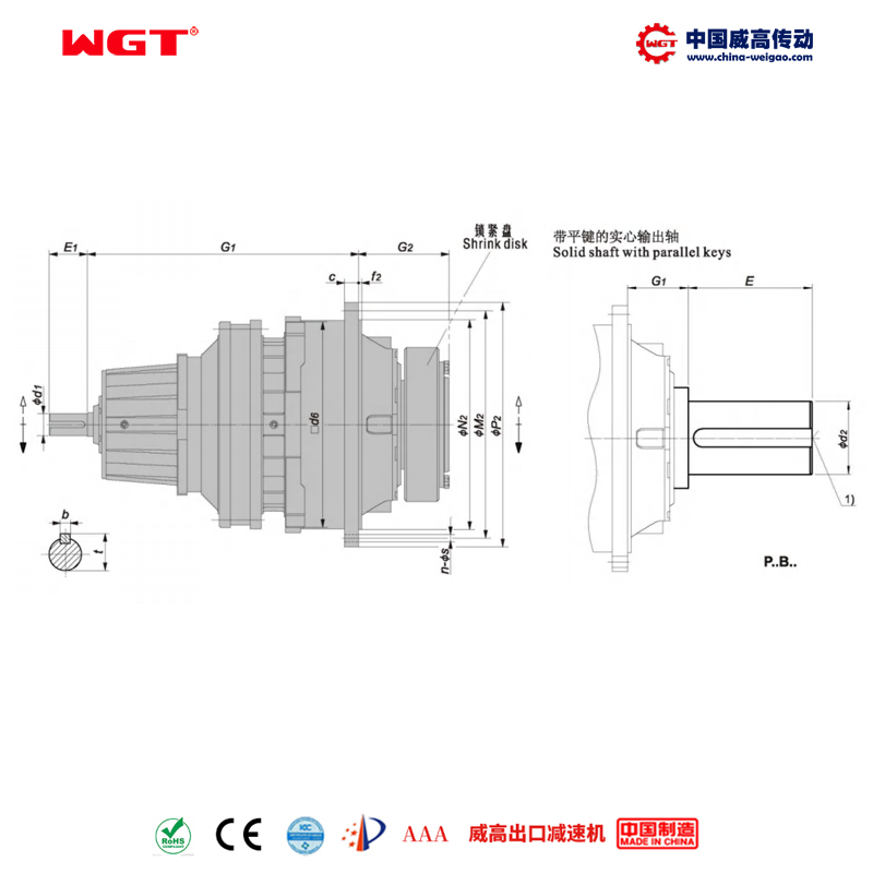 P3NB11 (i:140-280) Стандартный планетарный тип серии P (коаксиальный тип), сплошной вал с плоской шпонкой