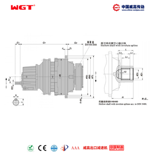 P3SC30 (i:280-900) Планетарная первичная косозубая передача серии P, параллельный вал, эвольвентный шлицевой полый вал