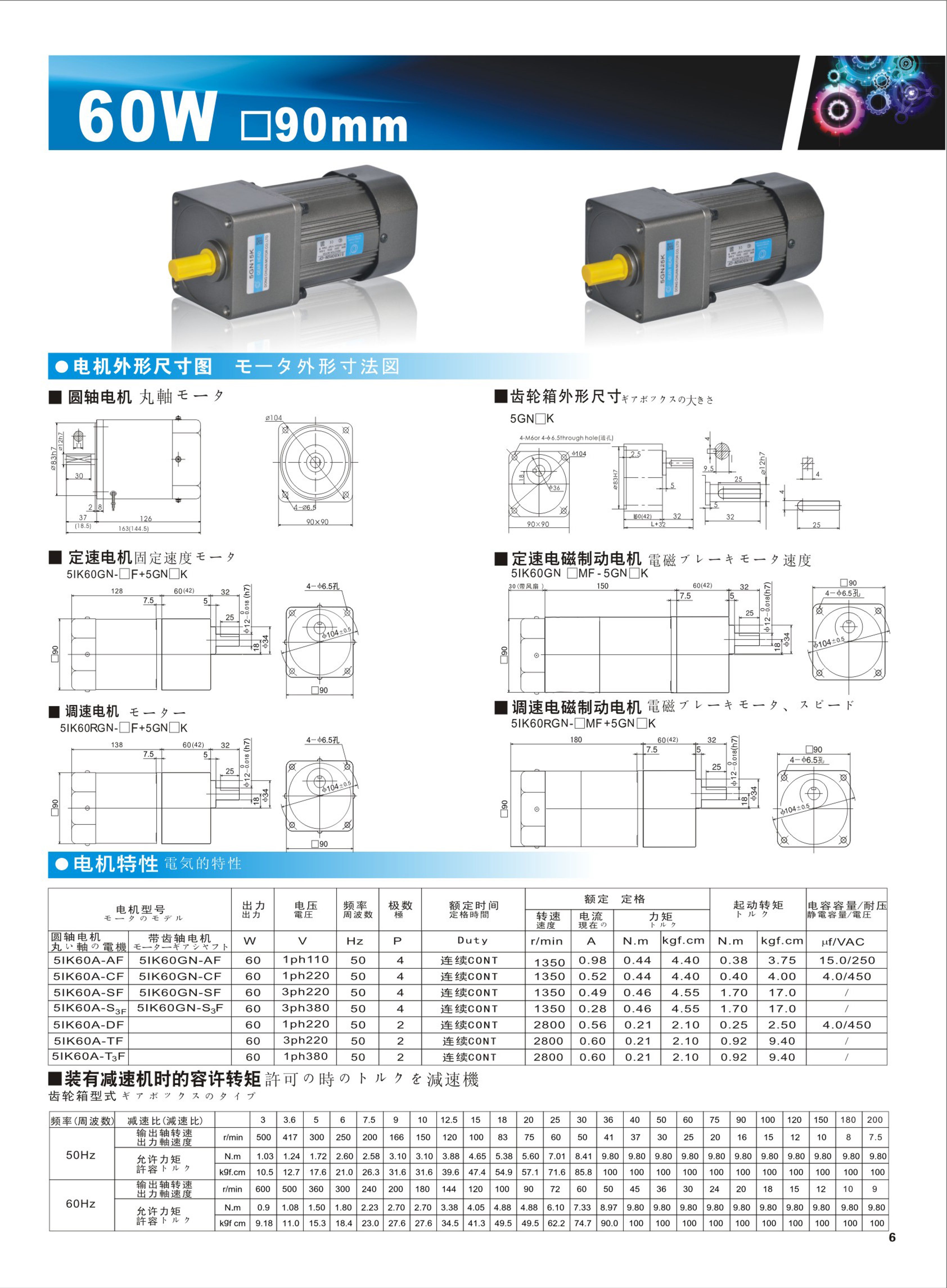 51IK60GN-SF 60W 90mm MOTOR REDUCER_Series Коробка передач