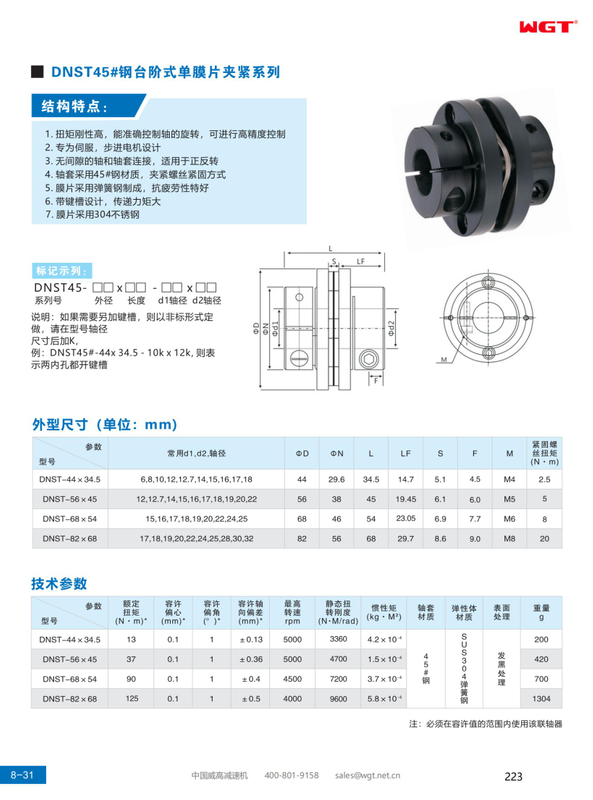 DNST45# серия стальных ступенчатых зажимов с одинарной мембраной