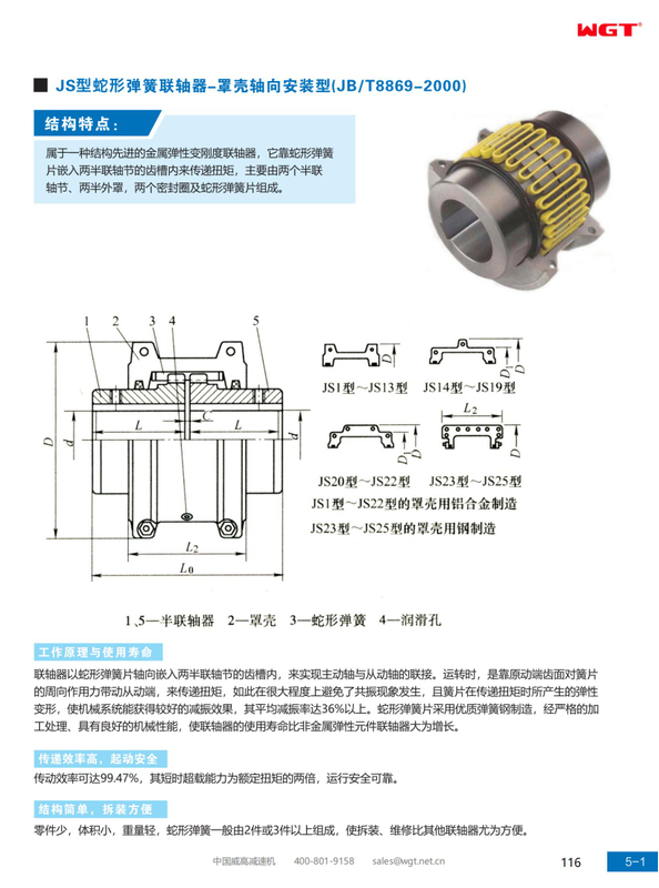 Змеиная пружинная муфта JS — осевой монтаж корпуса (JB/T8869-2000)